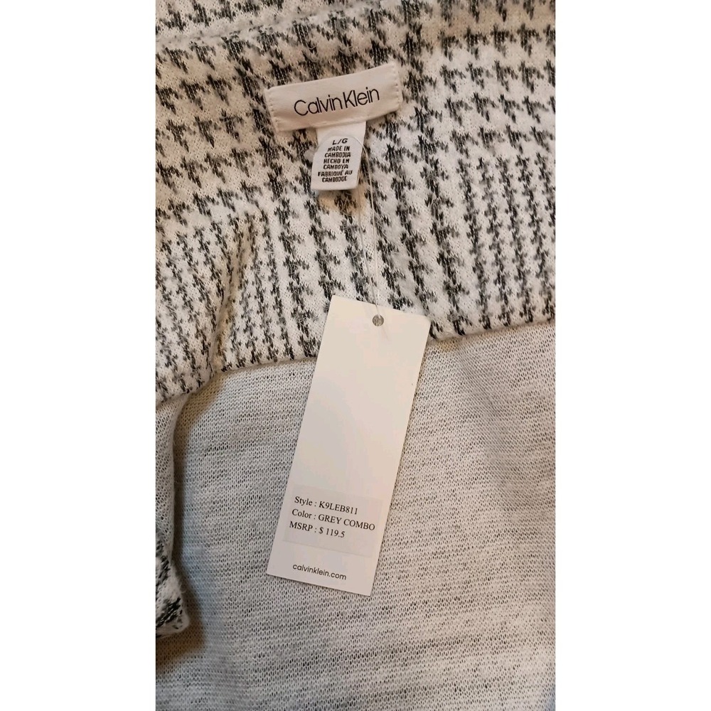 Calvin Klein L Grey Houndstooth Plaid Open Front Soft Knit Coatigan NWT - Picture 9 of 12